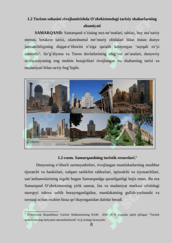 O'zbekiston turizmini rivojlatirishda tarixiy shaharlarning o’rni 8