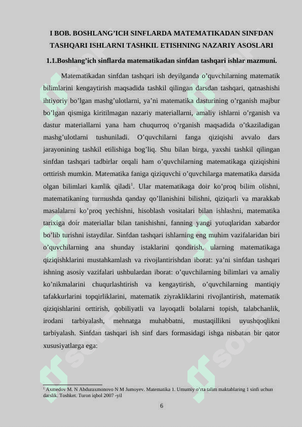 Boshlang’ich sinflarda matematikadan sinfdan tashqari ishlarni tashkil qilish 6