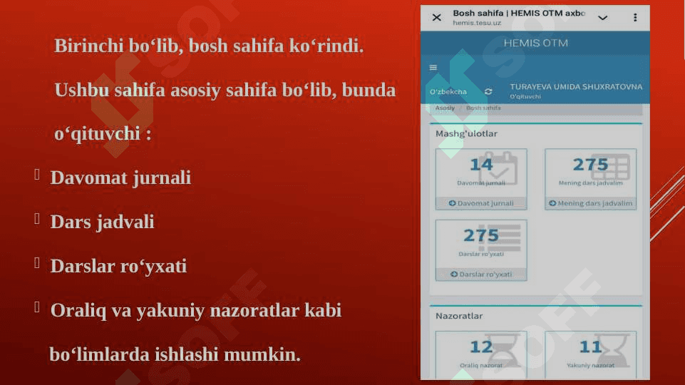 HEMIS AXBOROT PLATFORMASI BILAN TANISHGANLIK TO‘G‘RISIDA  HISOBOTI 6