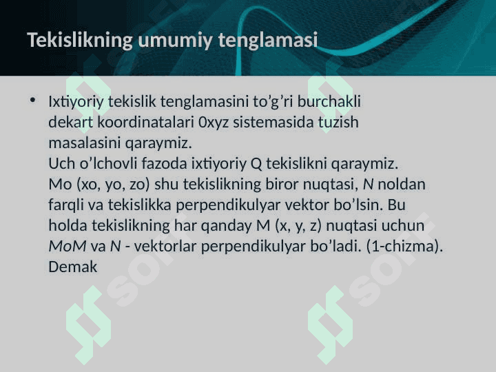 Fazoda tekislik tenglamalari 3
