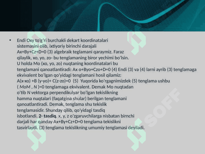 Fazoda tekislik tenglamalari 6