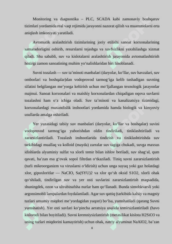 SUV VA KISLOTALARNI ARALASHTIRISH TIZIMINI AVTOMATLASHTIRISH 6