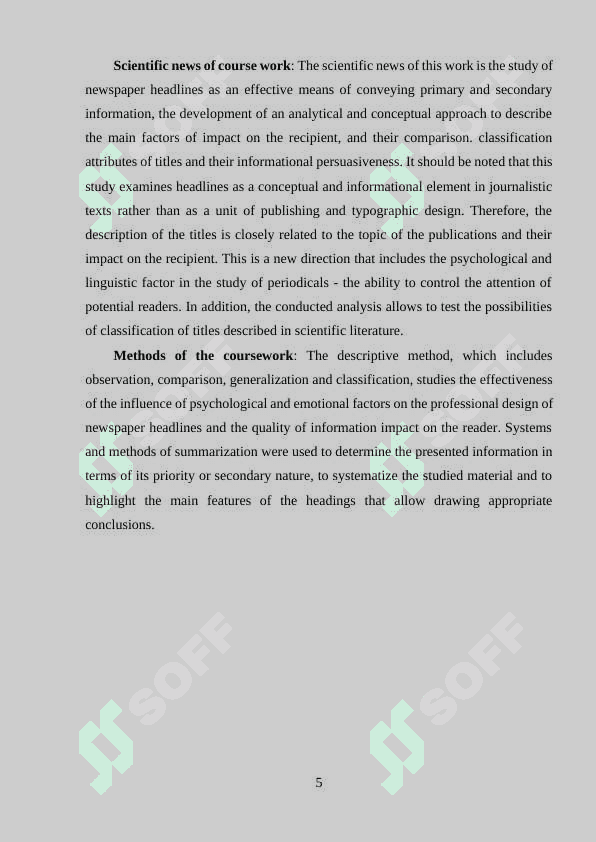 Newspaper headings and their characteristic 5