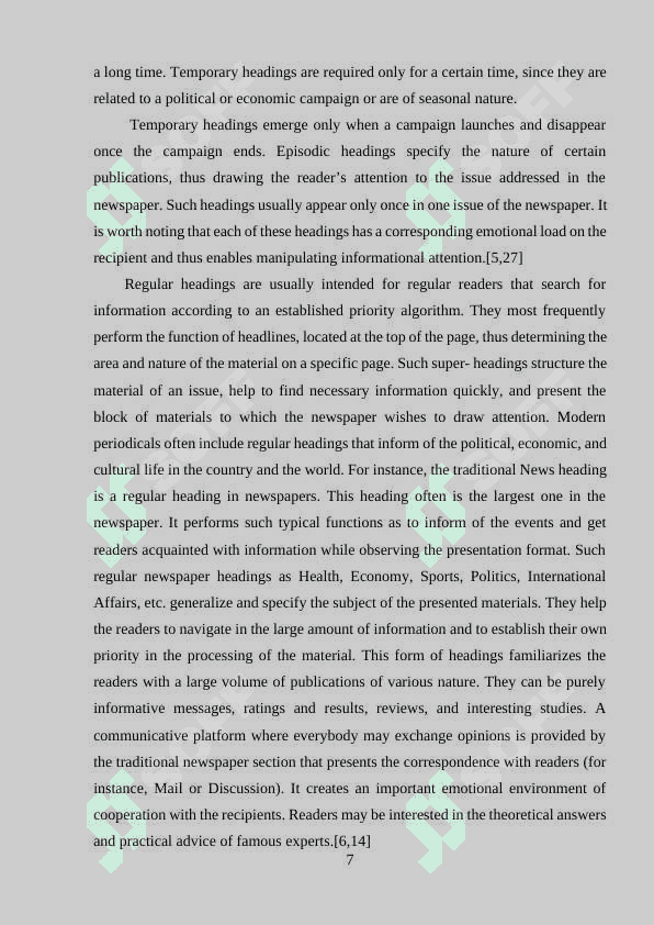 Newspaper headings and their characteristic 7