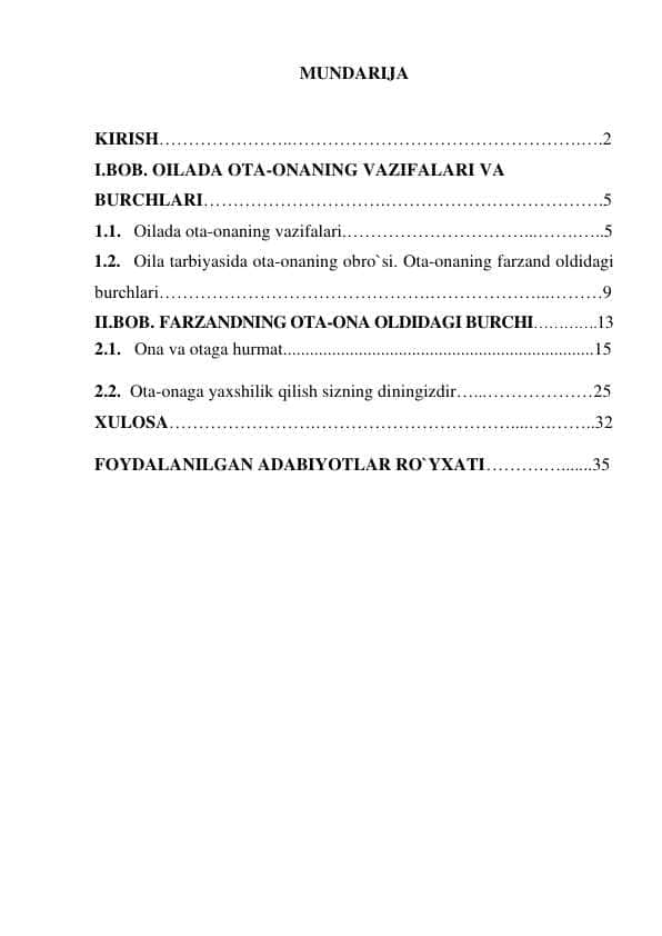 OILADA OTA-ONANING VAZIFALARI VA BURCHLARI