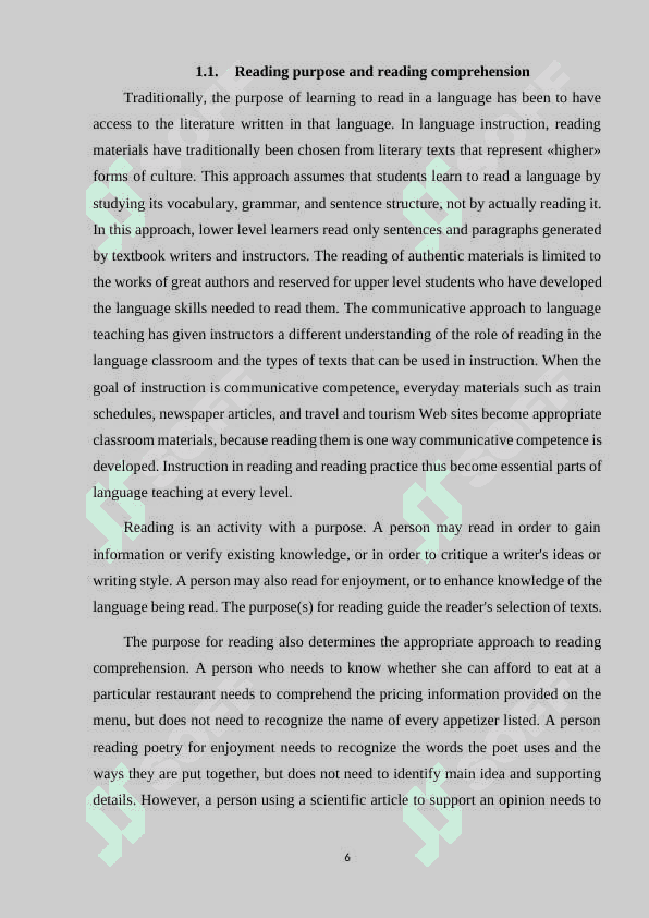 READING AS A GOAL AND A MEANS OF TEACHING A FOREIGN LANGUAGE 6