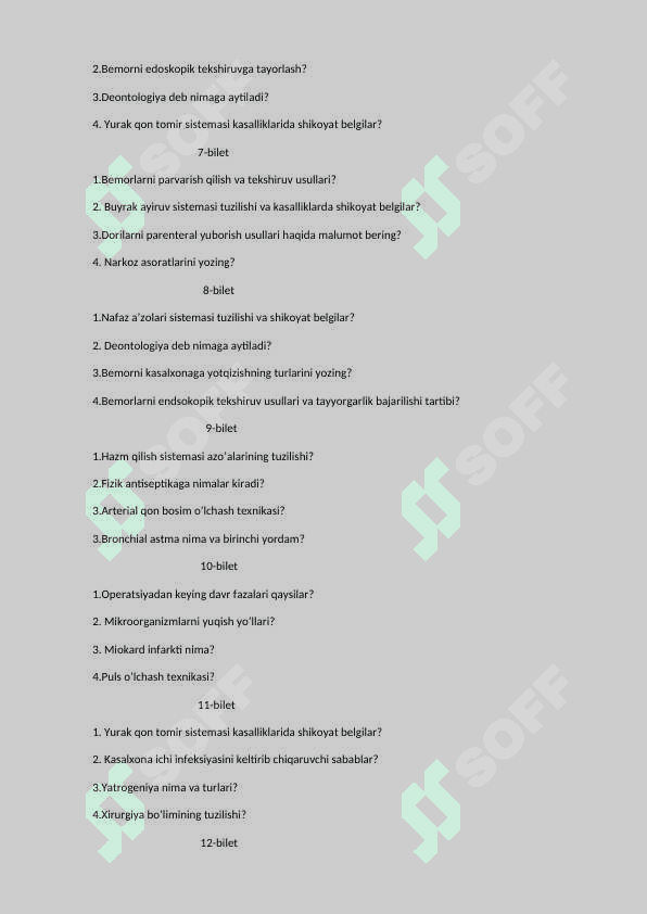TIBBIYOTGA OID BILET SAVOLLLARI 2