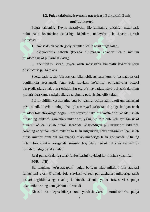 PUL BOZORONING IQTISODIY MOHYATI 7