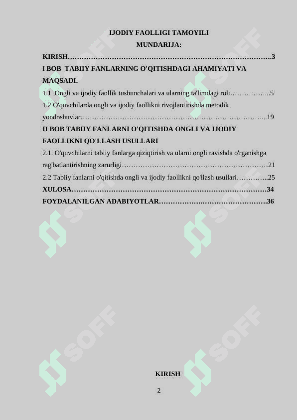 TABIIY FANLARNI O'QITISHDA O'QUVCHILARNING ONGLILIGI VA IJODIY FAOLLIGI TAMOYILI 2