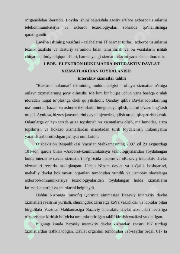 “Sug‘urta” sohasida davlat interaktiv xizmatlarini loyihalashtirish Mavzusidagi Loyiha ishi 6