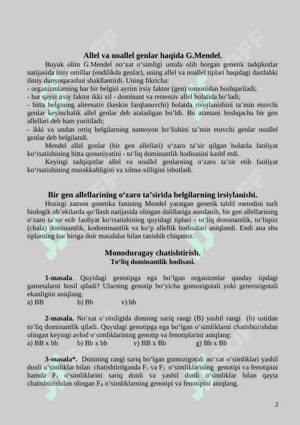 genetika masala ishlash usullari 2