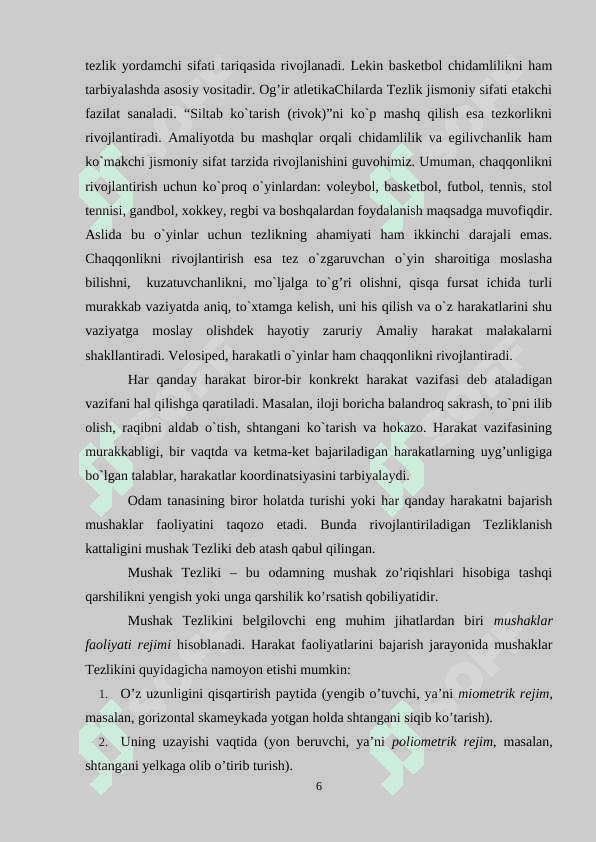 YOSH XUSUSIYATLARIGA QARAB TEZLIK MASHQLARINI TANLASH VA DOZALASH 6
