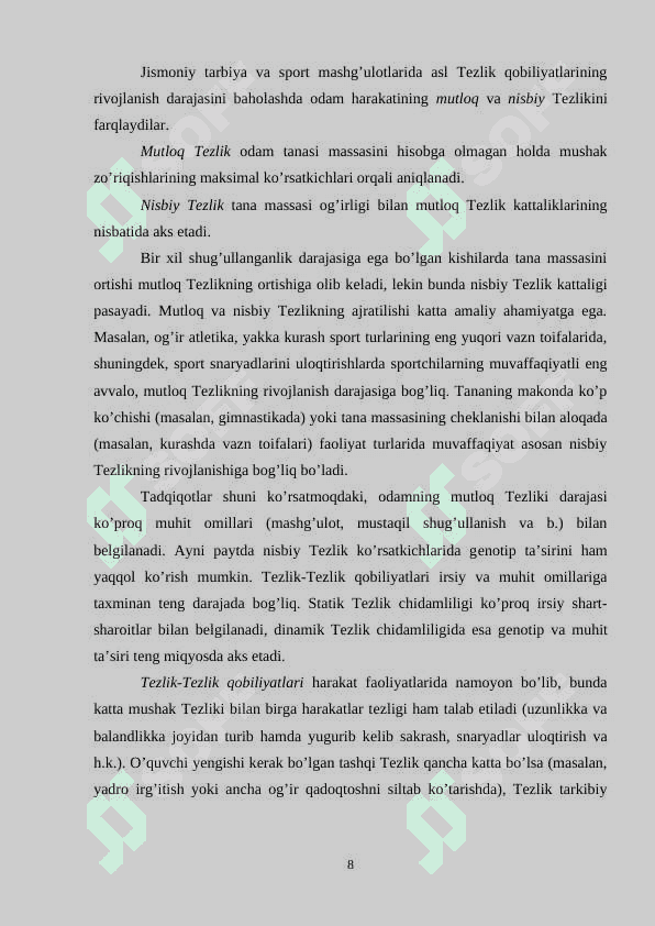 YOSH XUSUSIYATLARIGA QARAB TEZLIK MASHQLARINI TANLASH VA DOZALASH 8