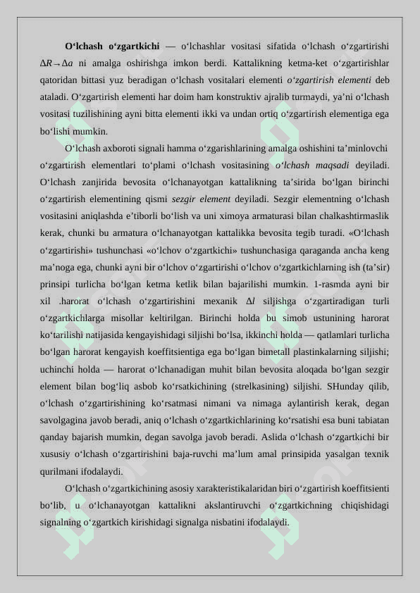 O'LCHOV VOSITALARI VA O'ZGARTKICHLARI. 2