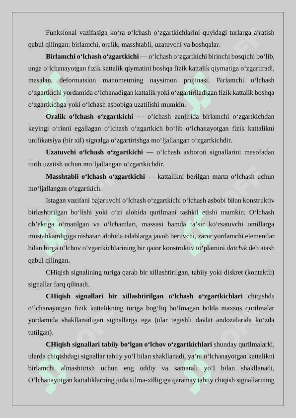 O'LCHOV VOSITALARI VA O'ZGARTKICHLARI. 3
