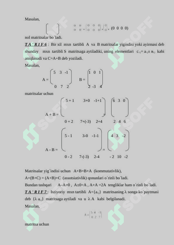 Matritsalar va ular ustida amallar 3