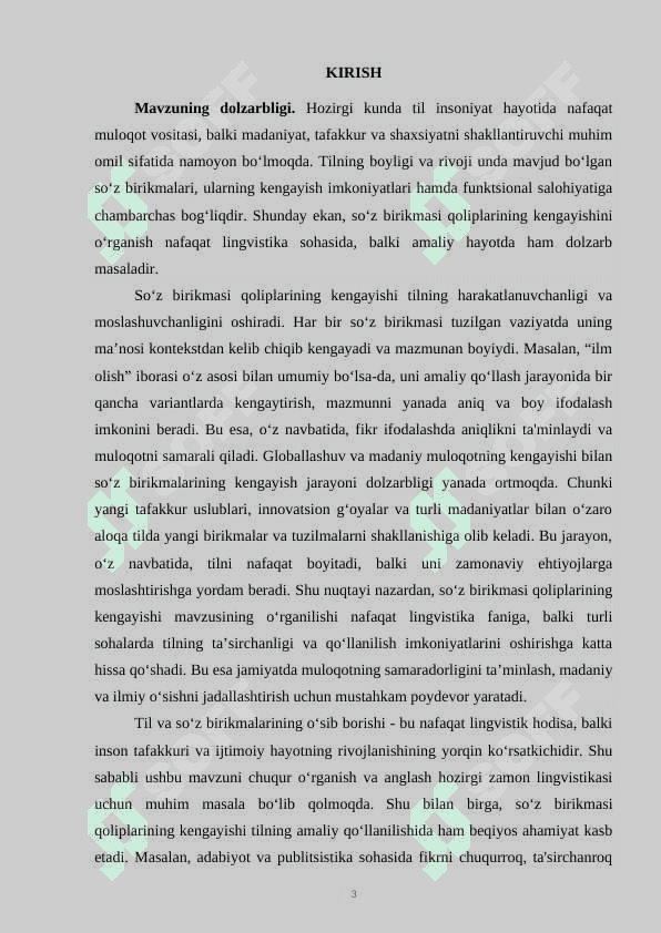 NUTQDA SO‘Z BIRIKMASI QOLIPLARINING KENGAYISHI KURS ISHI 3