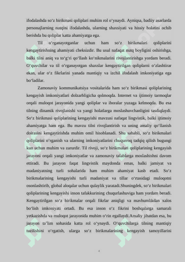 NUTQDA SO‘Z BIRIKMASI QOLIPLARINING KENGAYISHI KURS ISHI 4