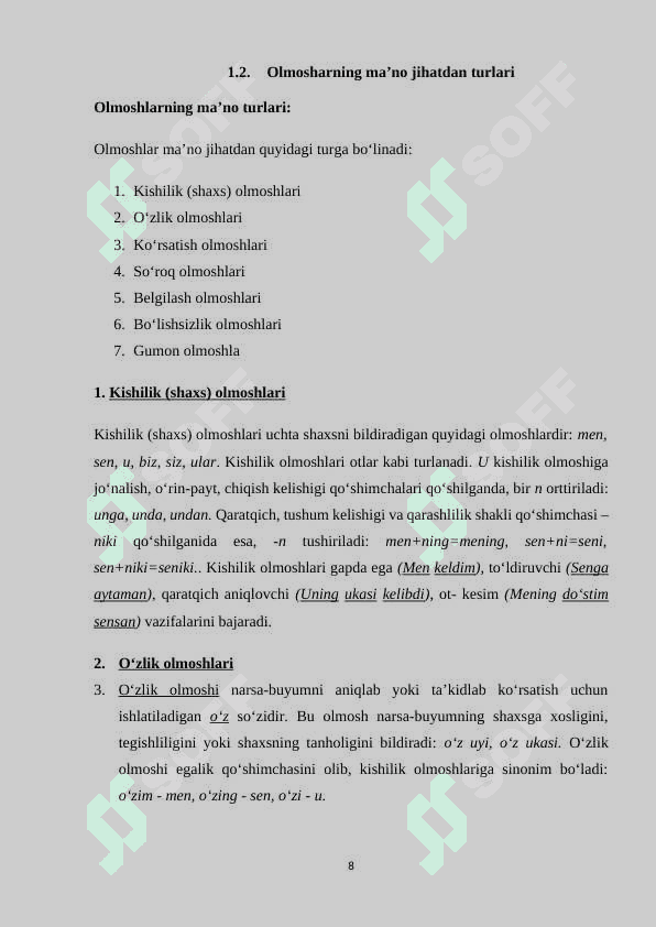 Boshlang`ich sinfda kishilik olmoshlarini o`rganish uslubiyati 8