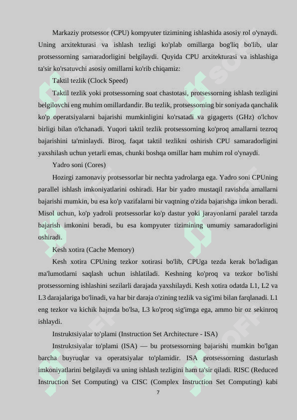 Markaziy protsessorning arxitekturasi va ishlash 7
