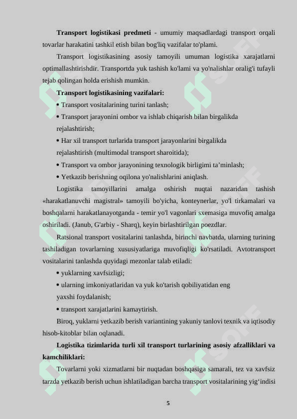 TRANSPORT  LOGISTIKASI: ENG SAMARALI TRANSPORT VOSITALARINI TANLASH USULLARI 5