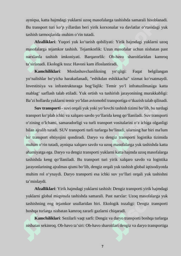 TRANSPORT  LOGISTIKASI: ENG SAMARALI TRANSPORT VOSITALARINI TANLASH USULLARI 7