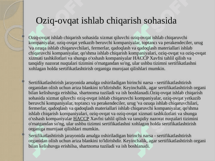 OZIQ OVQAT MAHSULOTLARI XAVFSIZLIGI 3