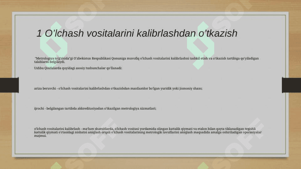 MAVZU:O’LCHOV VOSITALARINI KALIBRLASHDAN OTKAZISH(QURITISH SHKAFI 3