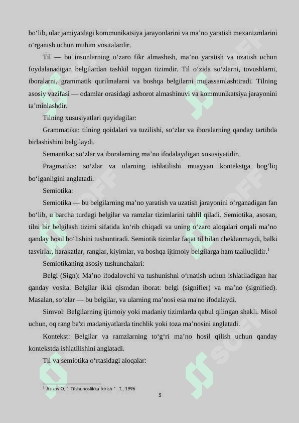 TILNING SEMIOTIK TABIATI. TIL-RAMZLAR  TIZIMI 5