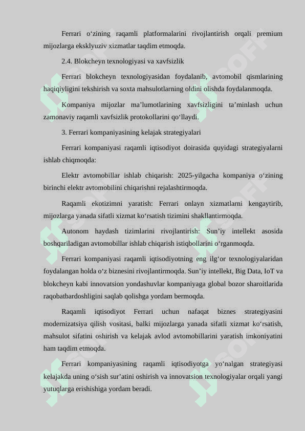 FERRARI KOMPANIYASI  RAQAMLI IQTISODIYOTI 7