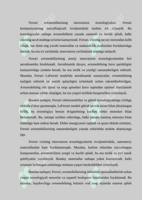 FERRARI KOMPANIYASI  RAQAMLI IQTISODIYOTI 8