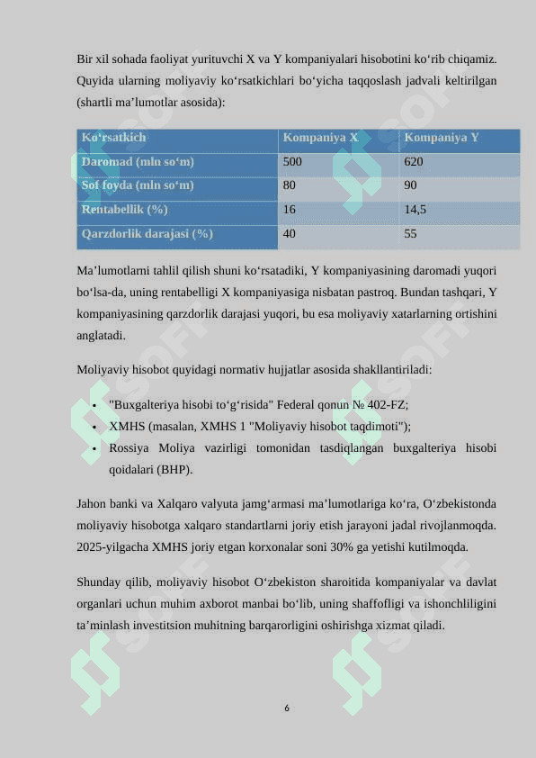 Boshqaruv va moliyaviy hisobotlarni o'zaro taqqoslash. 6