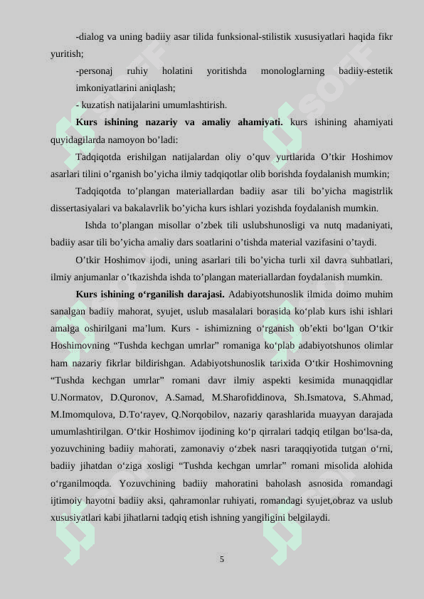 O’tkir Hoshimov asarlarida til birliklarining poetik aktuallashuvi 5