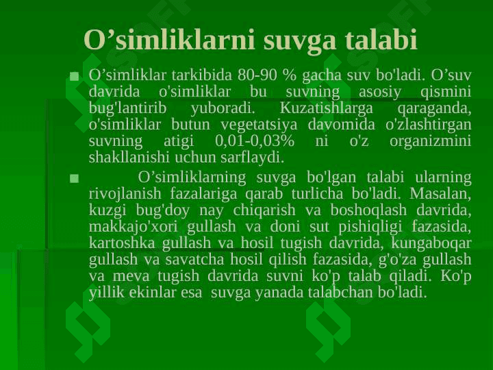 МАVZU:  ТUPROQNING SUV REJIMI HAMDA ULARNI BOSHQARISH USULLARI 5