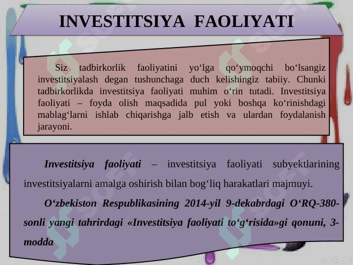 INVESTITSIYA VA TAVAKKALCHILIK 3