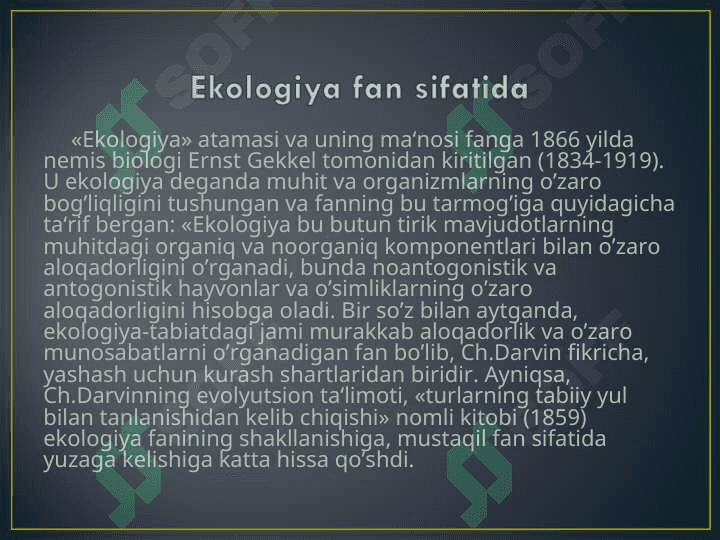 Ekologiyaning rivojlanish tarixi 4