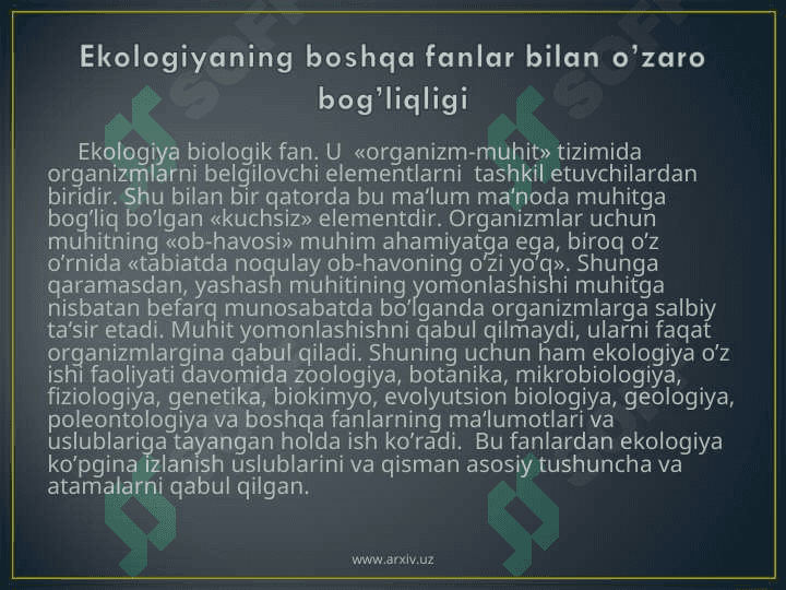 Ekologiyaning rivojlanish tarixi 8