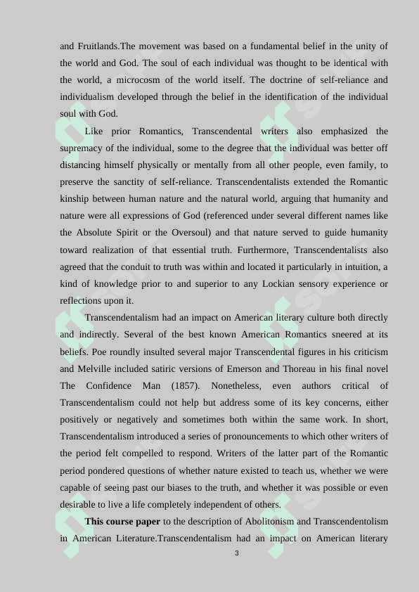 ABOLITIONISM AND TRANSCENDENTALISM IN AMERICAN LITERATURE 3