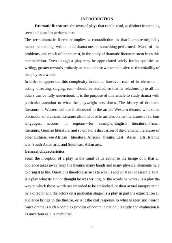 The role of English drama in the World Literature