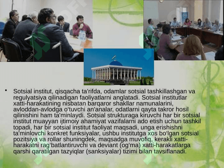 Sotsiologiyada sotsial institut tushunchasi 5
