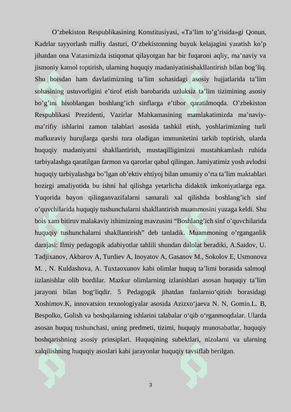 BOSHLANG`ICH SINF O`QUVCHILARIGA XUQUQIY TARBIYA BERISH USULLARI 3