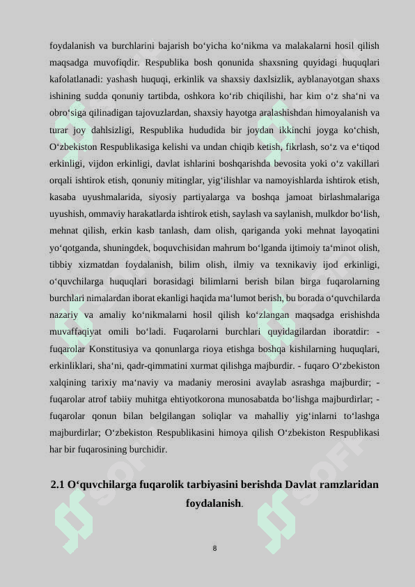 BOSHLANG`ICH SINF O`QUVCHILARIGA XUQUQIY TARBIYA BERISH USULLARI 8