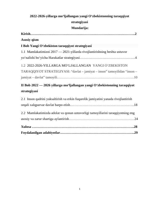 2022-2026-yillarga mo‘ljallangan yangi O‘zbekistonning taraqqiyot strategiyasi