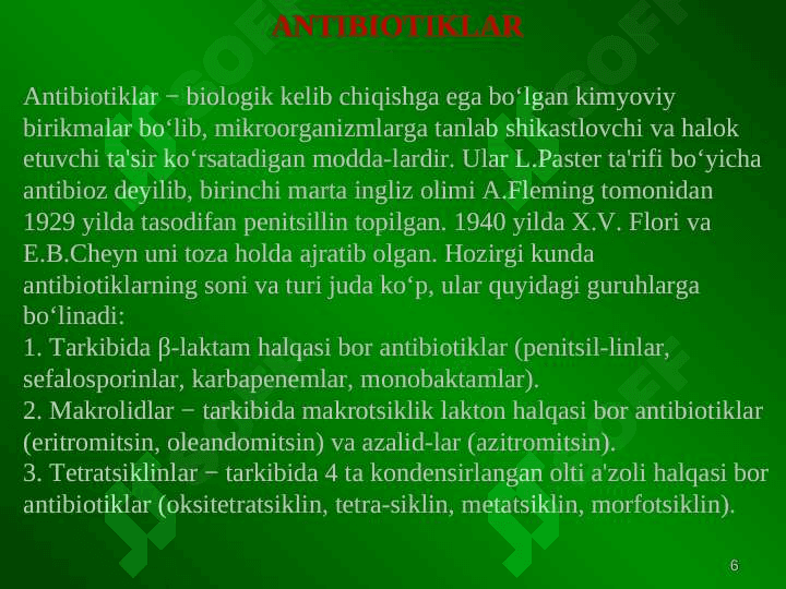 ANTIBAKTERIAL XIMIOTERAPEVTIK VOSITALAR ANTIBIOTIKLAR 6