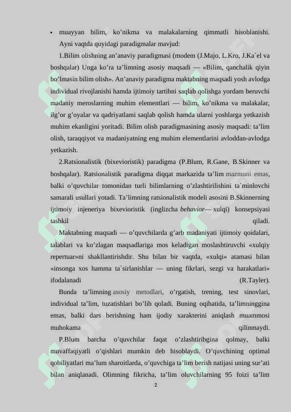 Ta’lim yo’nalishining rivojlanishi. Ta’lim paradigmalari 2