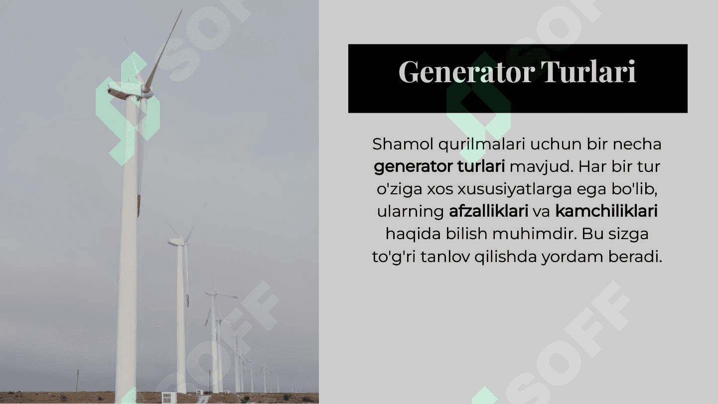 Shamol qurilmasi generatorini tanlash va hisoblash 4