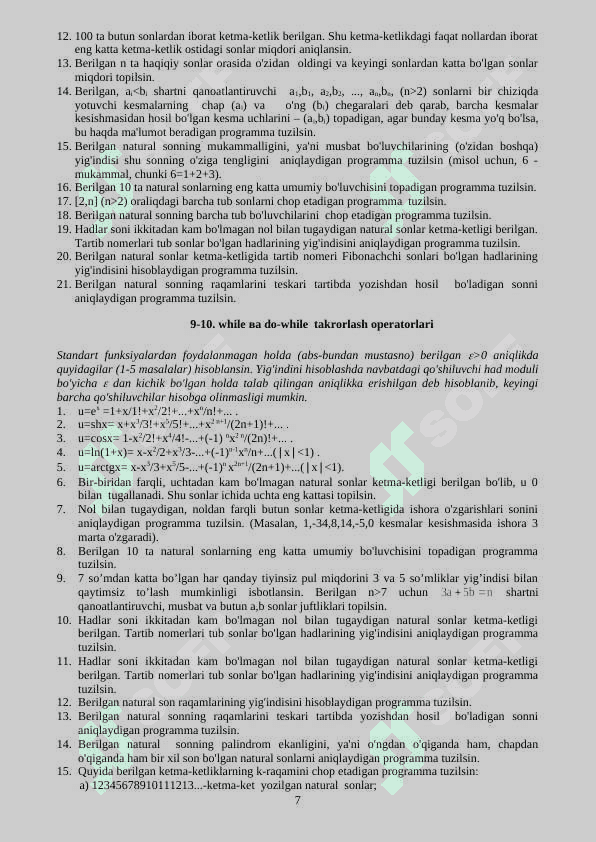 C++ dan laboratoriya ishlari, masalar to'plami 7