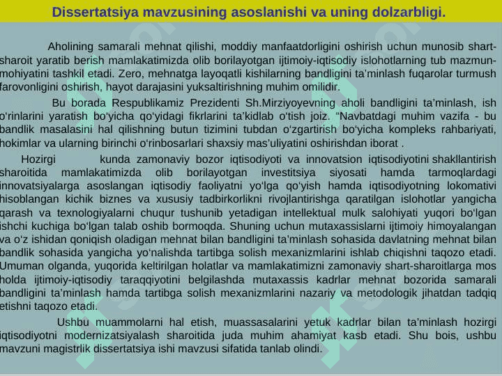 AHOLI FAROVONLIGINI OSHIRISHDA  AHOLINI ISH BILAN  BANDLIGINI TA’MINLASH VA ISHSIZLIKNI KAMAYTIRISH MUAMMOLARI (Qashqadaryo viloyati misolida 2