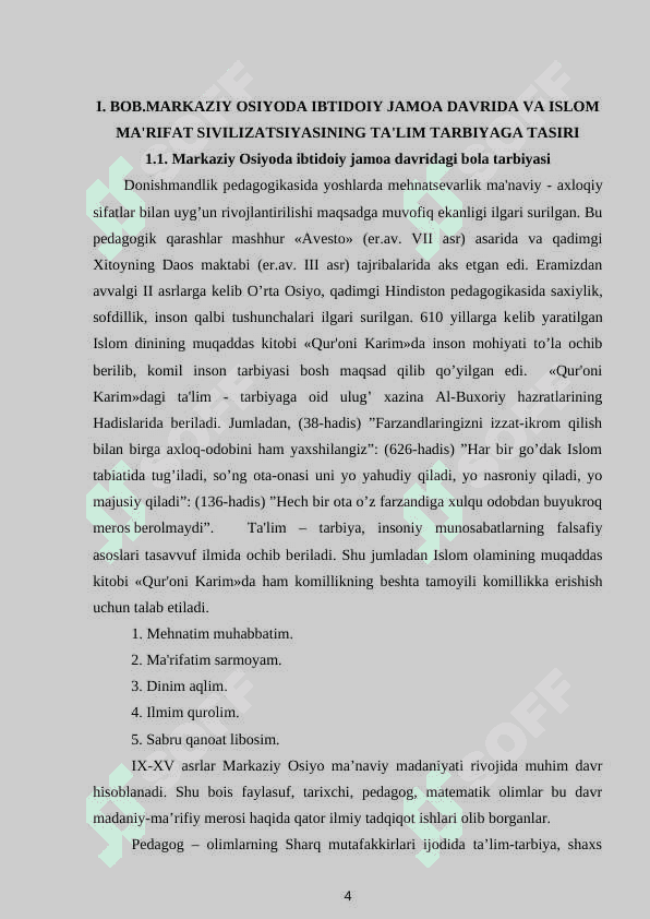 YUKSAK MA'NAVIYATLI YOSHLARNI TARBIYALASHDA O'RTA OSIYO ALLOMALARINING ILMIY ME’ROSINING  O’RNI 4