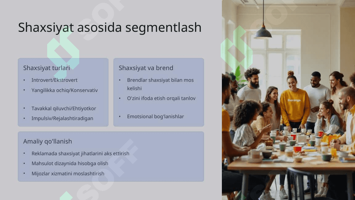 Brendingda iste'molchilarni psixografik omillar bo'yicha segmentlash 6